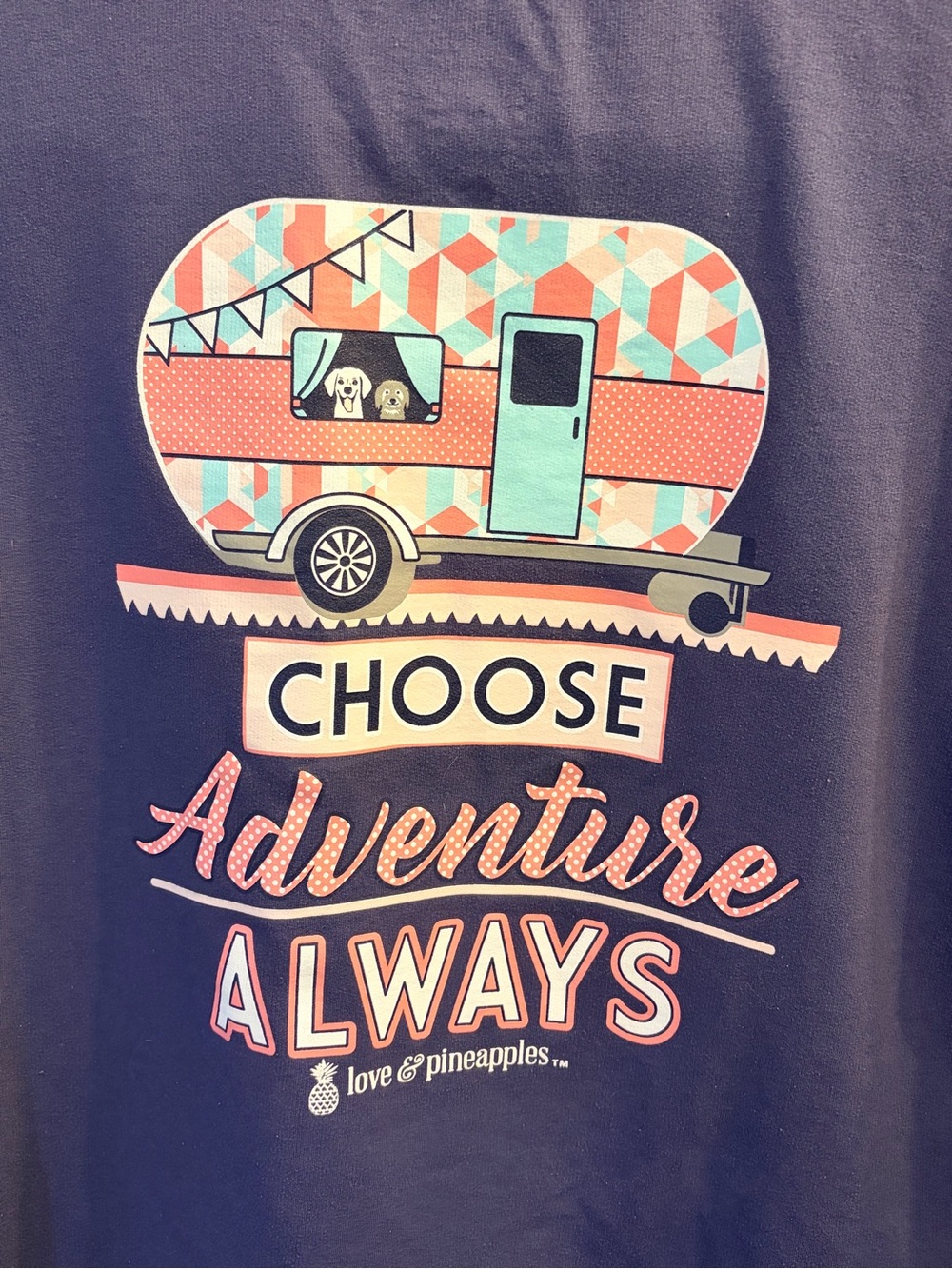 Medium Navy Blue Sweatshirt love & Pineapples est 2016 dogs adventure preppy